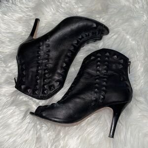 Cynthia Vincent Black Butter Soft Leather Open Toe Booties